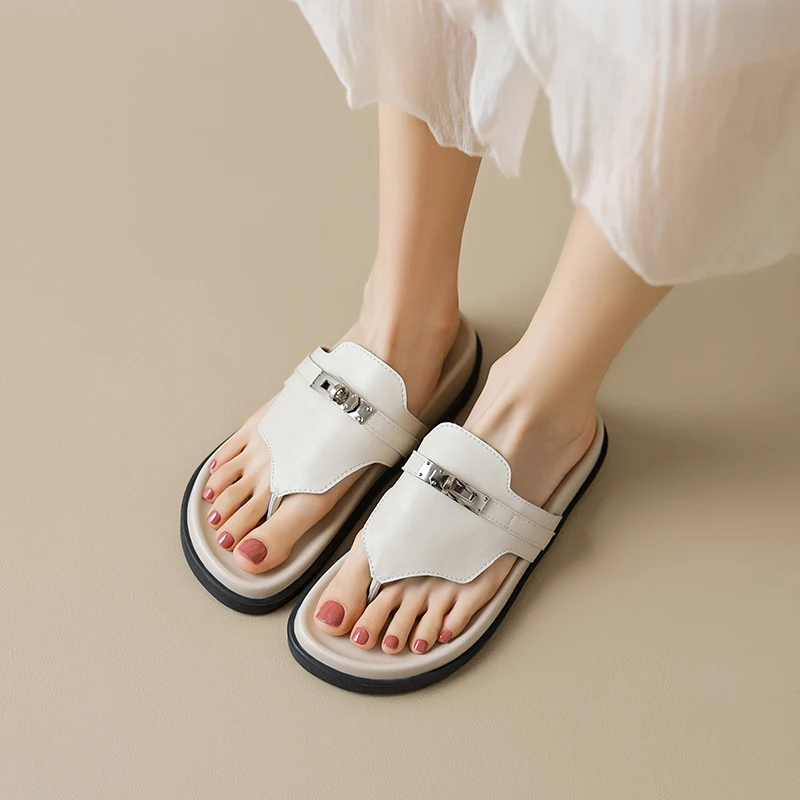 DIMANYU Flip-flops Women 2024 New Style Clip-toe Genuine Leather Women Slippers Platform Casual Wear Summer Beach Slippers Women