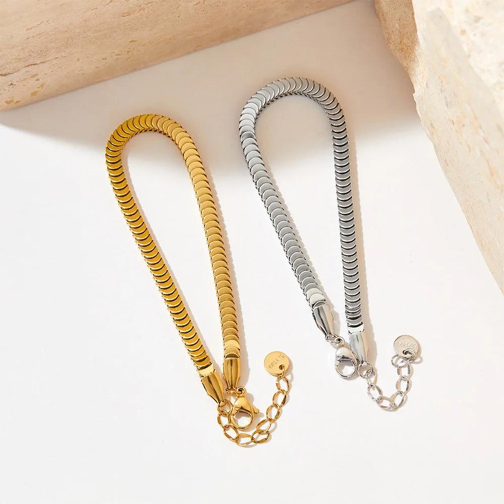 316L Stainless Steel Double Keel Fish Scales Chain Bracelet for Men Women Punk Solid Metal Kpop Charms Gift