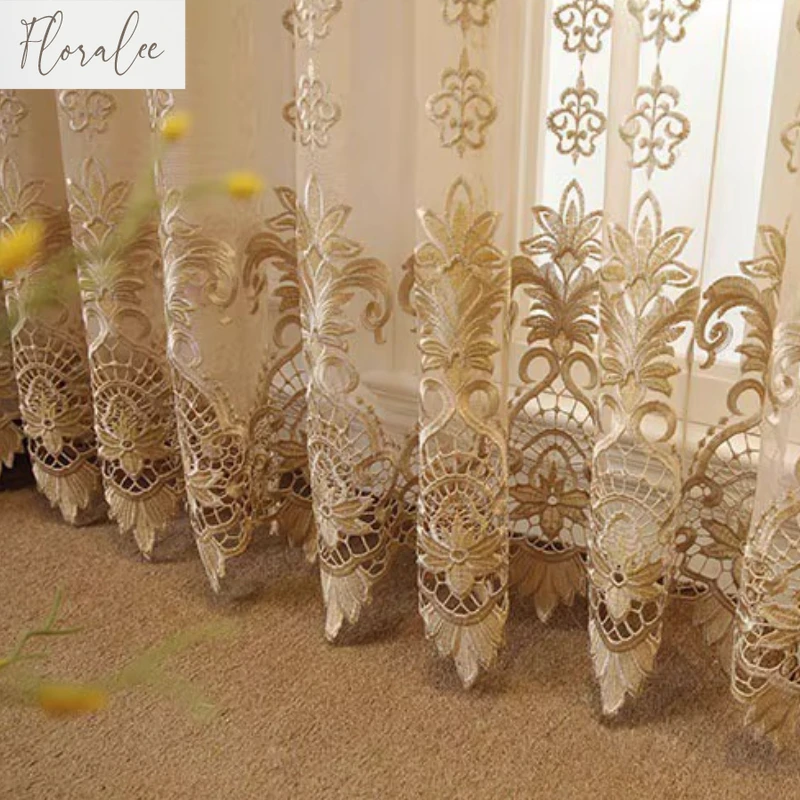 Tende per finestre ricamate in stile europeo per soggiorno, soggiorno, camera da letto, tulle leggero in stile lusso per la decorazione di finestre 2