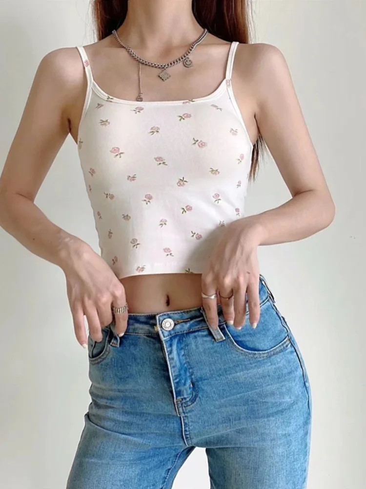

UNUTH Women Casual Floral Soft Cotton Slim Camisole 2022 Summer Fashion Girls Praicie Chic Female Knitted Sleeveless Top
