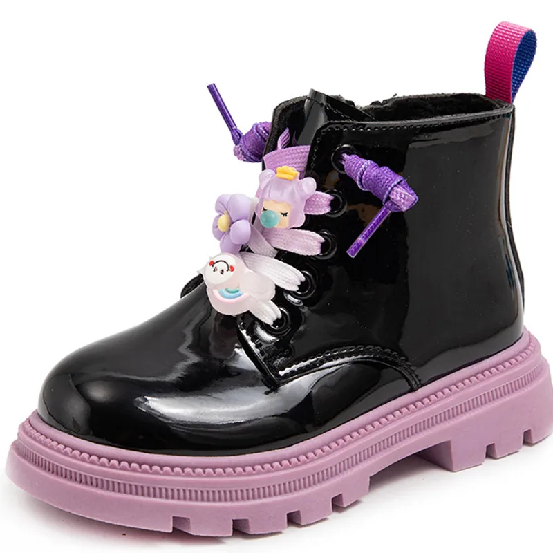 

Children Martin Shoes PU Leather Waterproof Plush Kids Snow Boots Brand Girls Casual Boots Fashion Sneakers 2022 Winter New