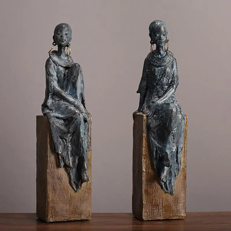 

Resin Vintage African Crafts Ornament African Statues and Sculptures Decorative Ornaments Home Decor for Art Shelf Bookshelf