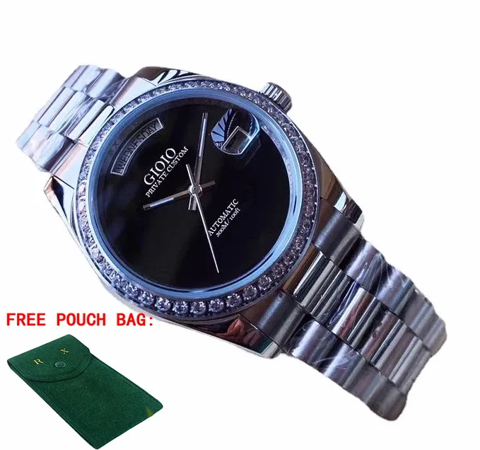 

Luxury Mens Automatic Mechanical Watch Day-date Stainless Steel Sapphire Silver Black Grey Green Diamond Bezel