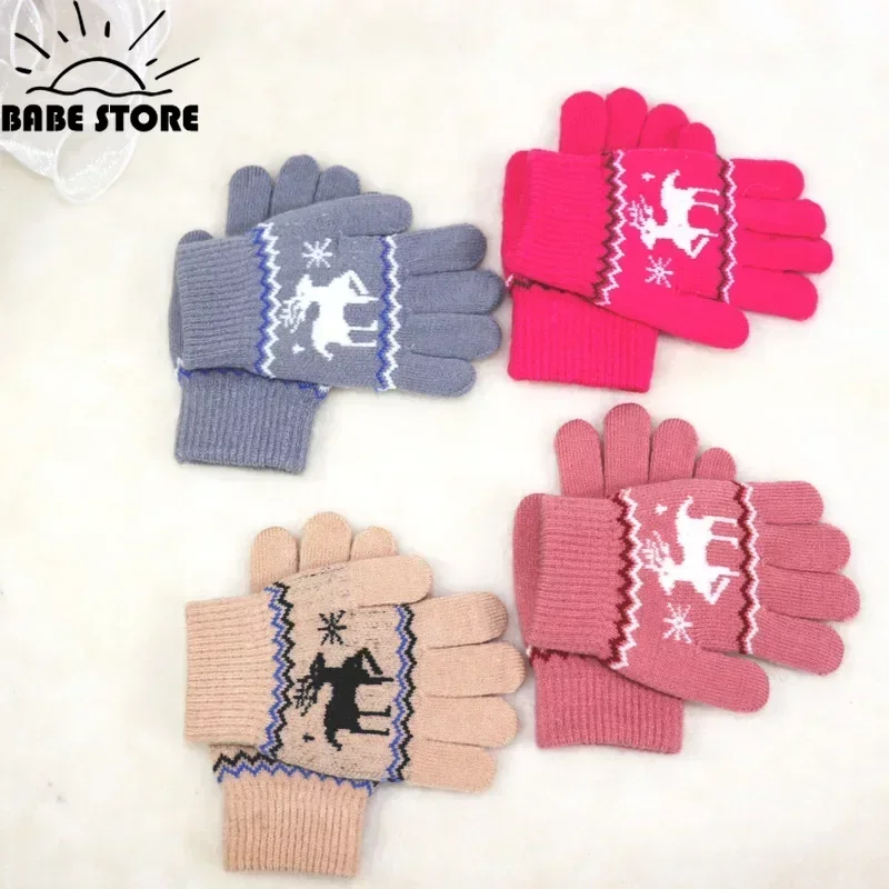 New Child Kids Baby Girls Boys Winter Knitted Gloves Xmas Cartoon Warm Mittens Toddlers Outdoor Cartoon Cute Gloves5-12 Years