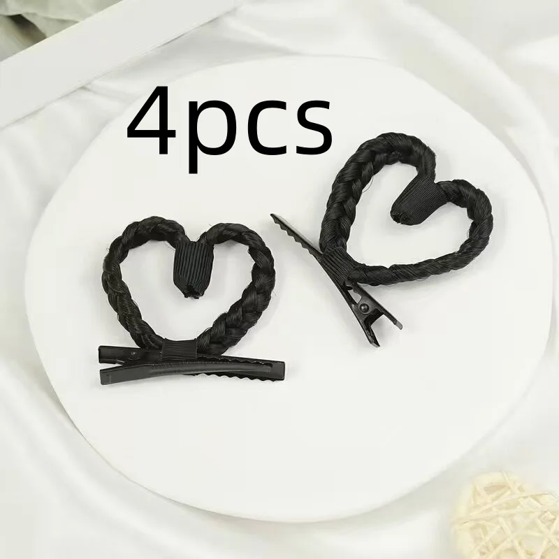 2/4 pezzi graziosi fermagli per capelli intrecciati a forma di cuore, fermagli per capelli sintetici a forma di cuore, graziosi accessori per acconciature quotidiane da ragazza. - immagine 5