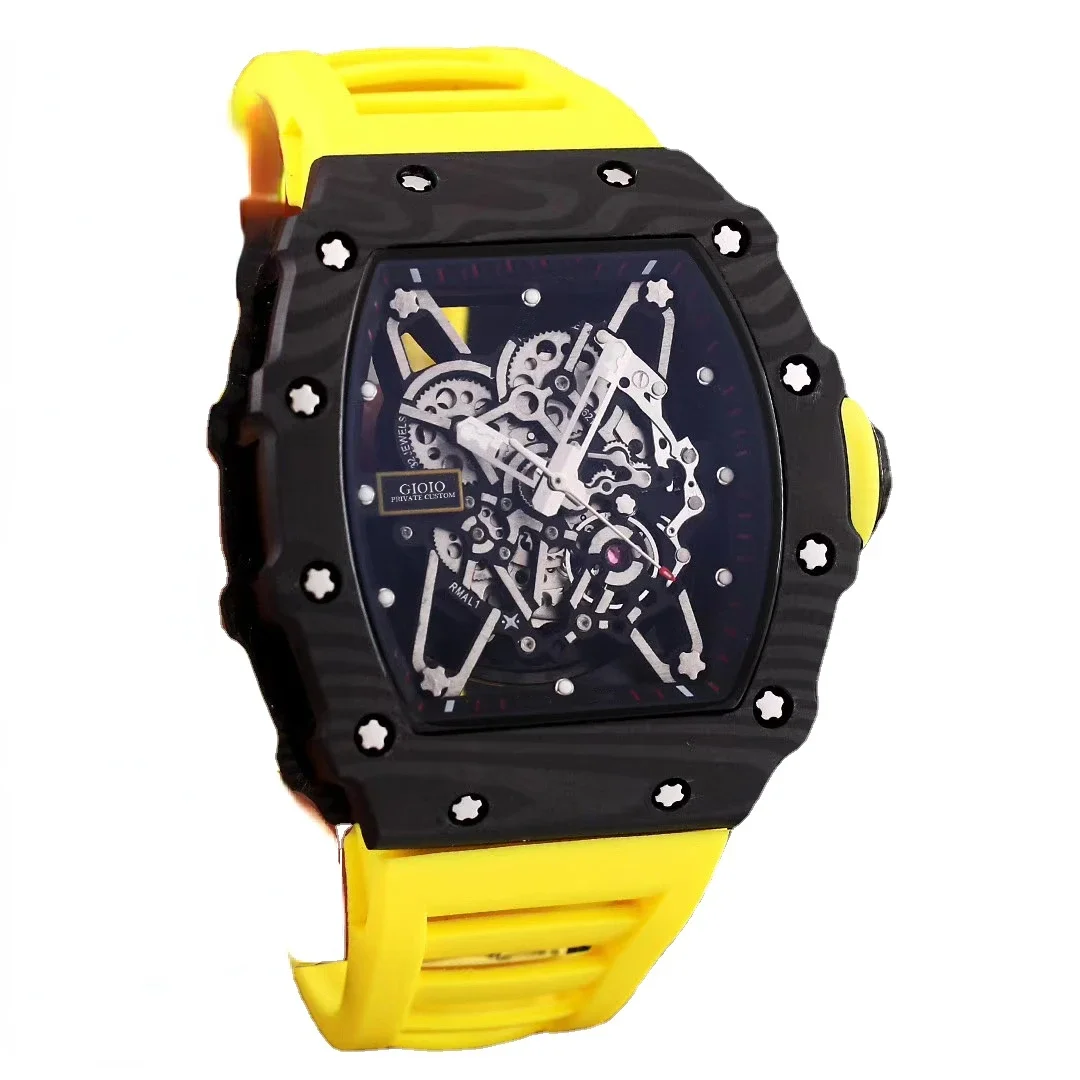 

Mens Automatic Mechanical Watch Blue Carbon Fiber Black Rubber