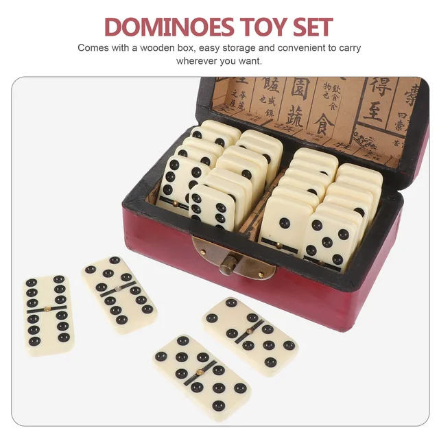 1 Set Wood Dominoes Set with Box Dominoes Block Set Domino Construction Jewelry Box Kids Party Favors 5