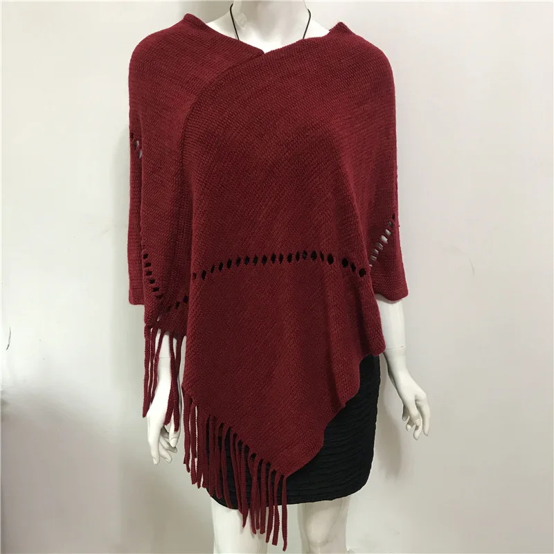 

2022 Spring Autumn New Women Loose Irregular Cloak Sweater Pullover Versatile coat Sunscreen Knitting Poncho Cape Shawl Red