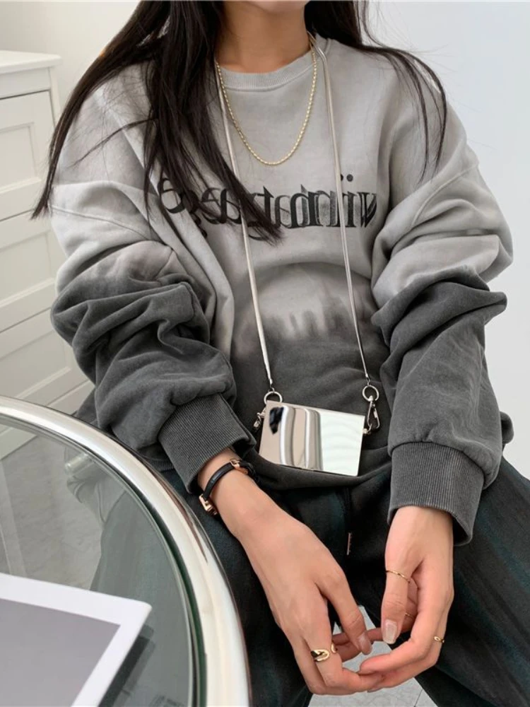 

Grunge Y2k Graphic Sweatshirt Women Patchwork Letter Print Streetwear Grey Hoodie Kpop Oversize Long Sleeve Top Female