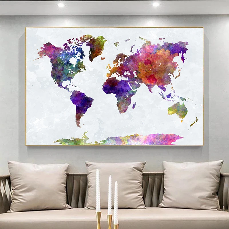 Colorful World Map Canvas Painting Posters And Prints Abstract World Map Wall Art Pictures Cuadros For Living Room Decor