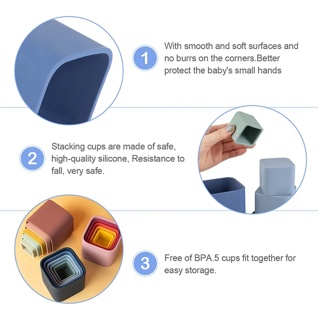 Silicone Building Block Baby Silicone Teether BPA Free Stacking Cups Hourglass Toys Plastic Stacked Cups Baby Educational Toys 2