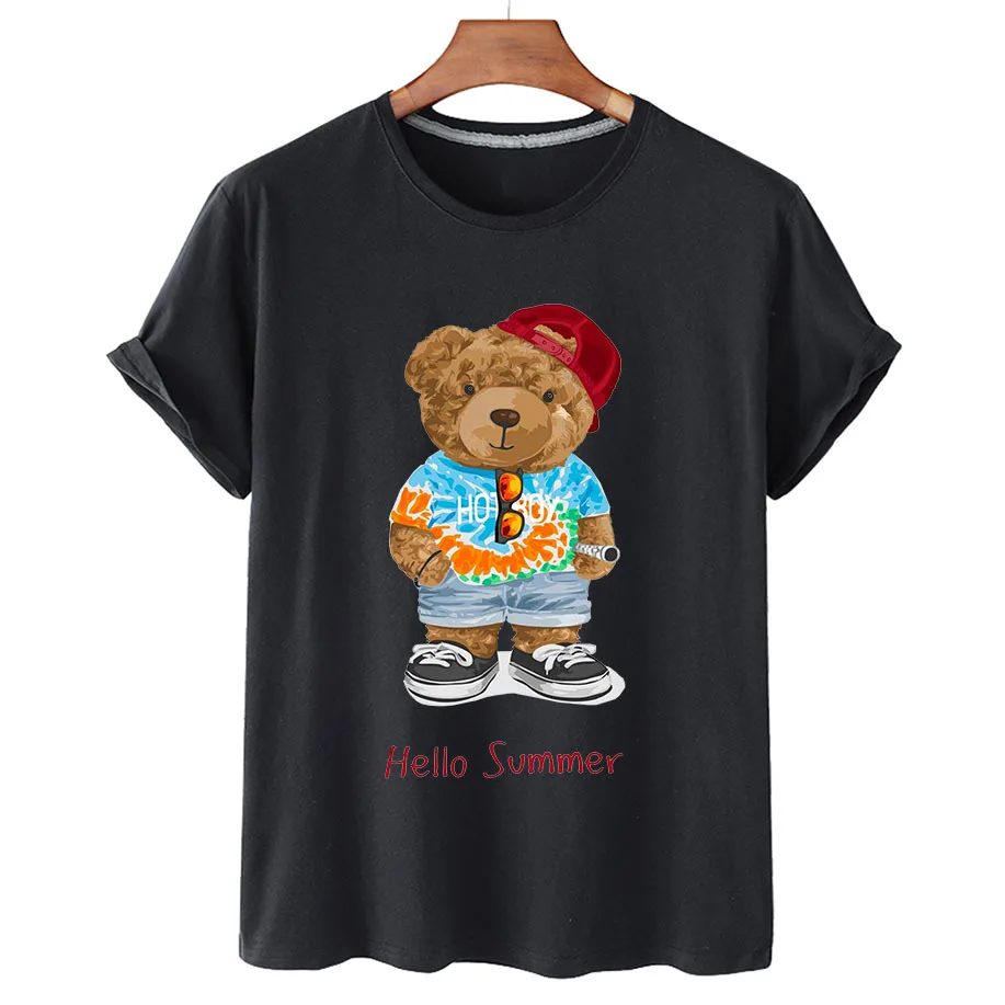 100% Cotton Hawaiian Bear Short Sleeve T-shirt Women's 2022 Summer Women's Casual T-shirt Short-sleeve T-shirt Men's T-shirt