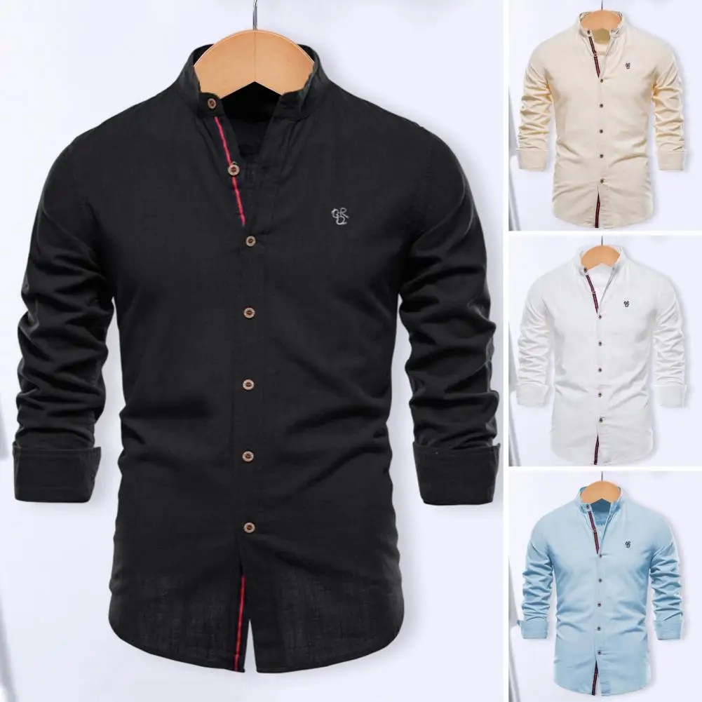 Men's pocket patchwork leather pure cotton long sleeved shirt denim shirt Easy-Care Summer Autumn Men's Shirts