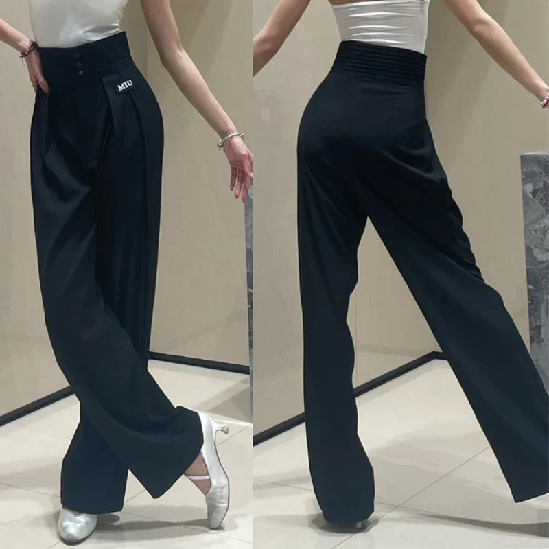 

6 Colors Latin Dance Pants Women Ballroom Dance Clothes Wide-Leg High Waist Trousers Cha Cha Rumba Tango Practice Wear DNV18491