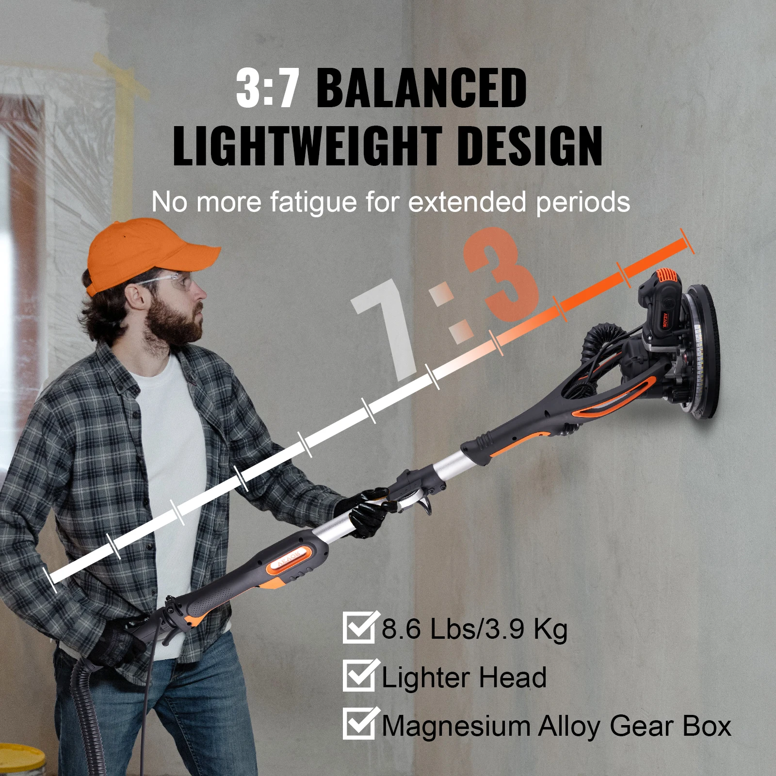 850W Drywall Sander Brush Motor Electric Adjustable Variable Speed with Self-Suction Handle Wall Grinder Sander Machine electric grinder,electric sander