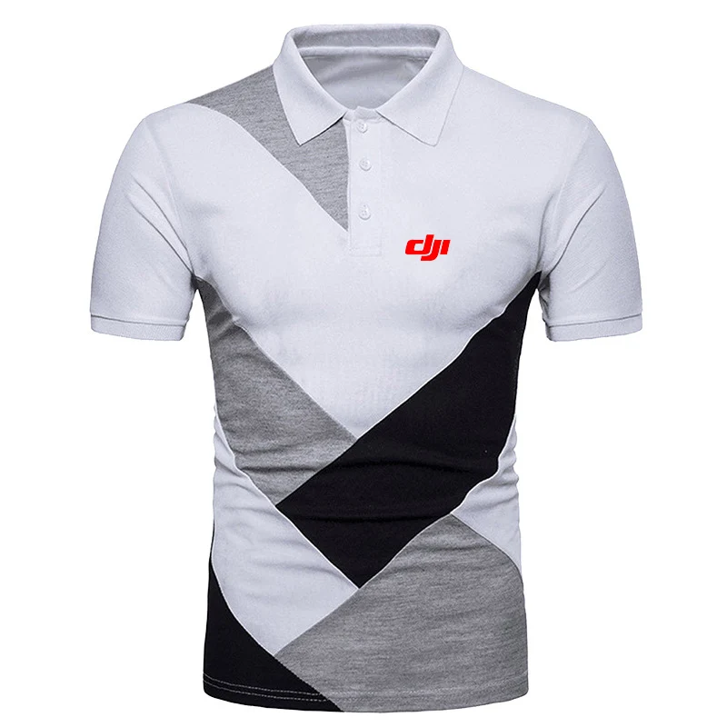 Description Picture 6 of item2023 Dji Professional Pilot Drone Summer New Spell Color Simple Style Casual Men Sport Short Sleeve Business Lapel Polo Shirt