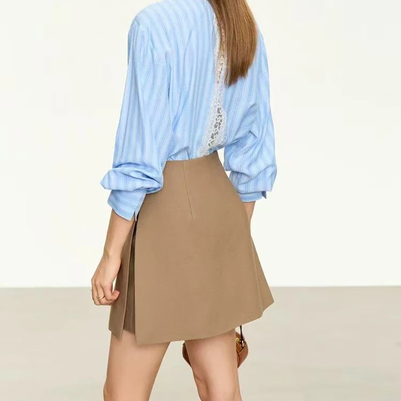Women Simple Casual Shorts Skirts Korean High Waist Office Lady Commuting Straight A Line Skirts Solid All Match Female Skirts 4