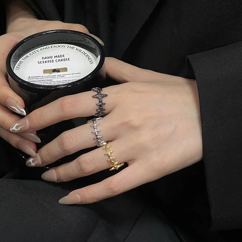 Fashion Irregular Cross Star Open Ring For Women Men Punk Gothic Sliver Color Adjustable Couple Rings Y2K Egirl Jewelry Gift