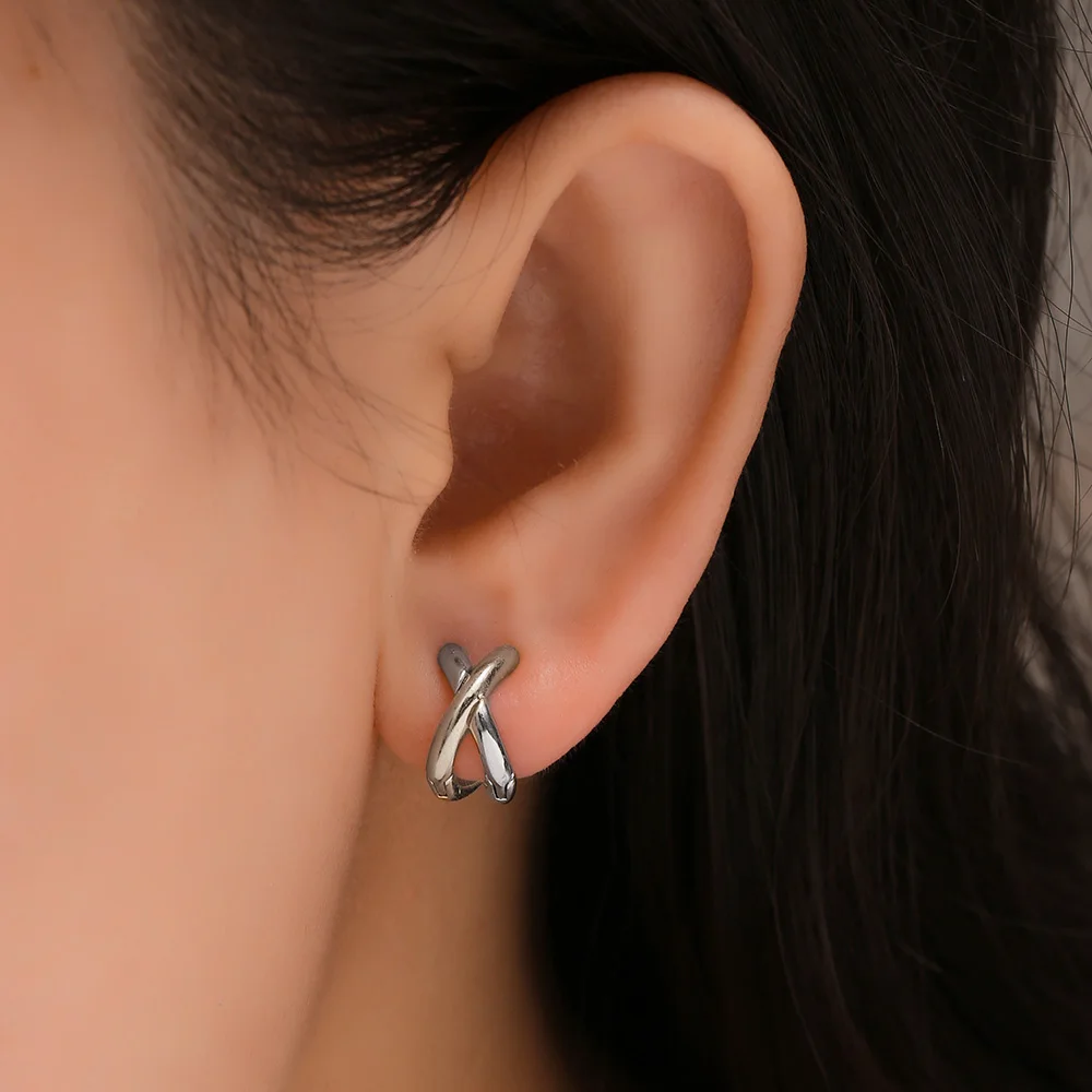 New Criss-cross Small Hoop Earrings for Women Gold Color Metal Ear Bone Aros Huggie Hoops Fashion Party Jewelry Gift 2023 3 New Criss-cross Small Hoop Earrings for Women Gold Color Metal Ear Bone Aros Huggie Hoops Fashion Party Jewelry Gift 2023 - Image 3