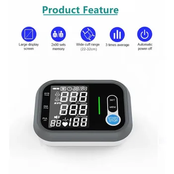 Home voice automatic arm sphygmomanometer LED large screen display time and date electronic blood pressure meter 3