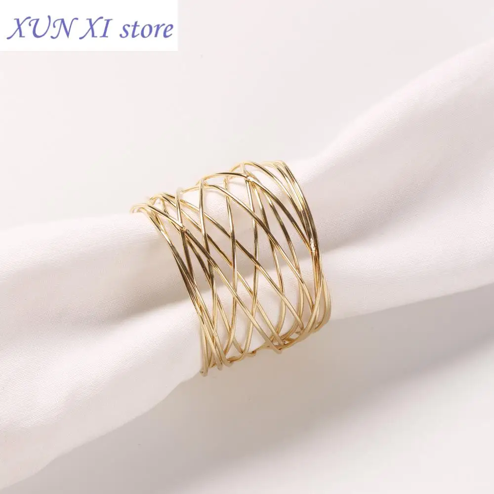 

New 6PCS Metal Cross Hollow Sliver Napkin Buckle,5.1X3.8CM Wide Round Gold Napkin Ring Dinner Parties Dining Table Decoration