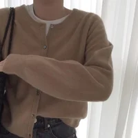 O Neck Solid Color Simple Short Loose Fit Knitted Cardigan Pring Autumn Sweet Casual Long Sleeve Sweater Jacket Women New 9053 - Image 4