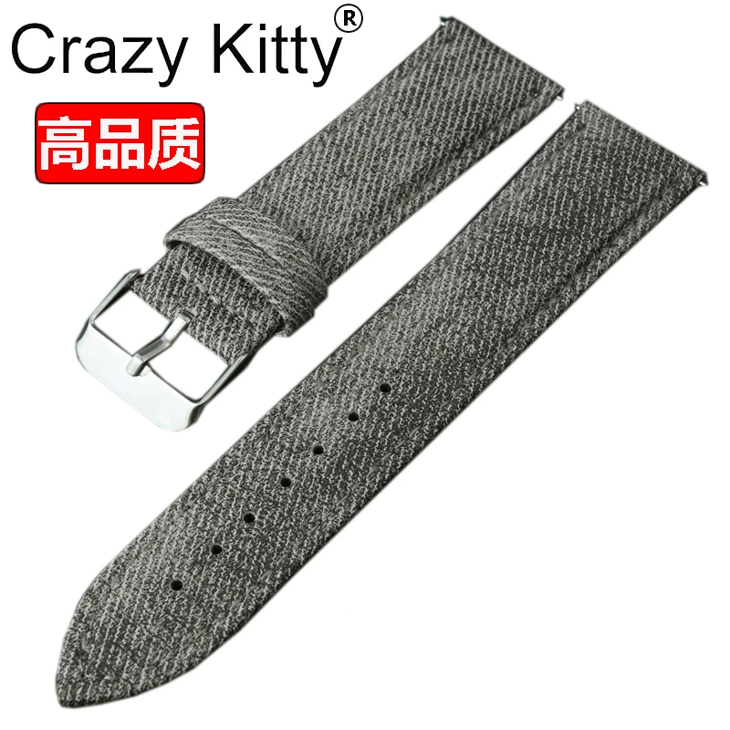 Genuine Leather Cowboy-Style Quick Release Watch Strap - Fabric Accent