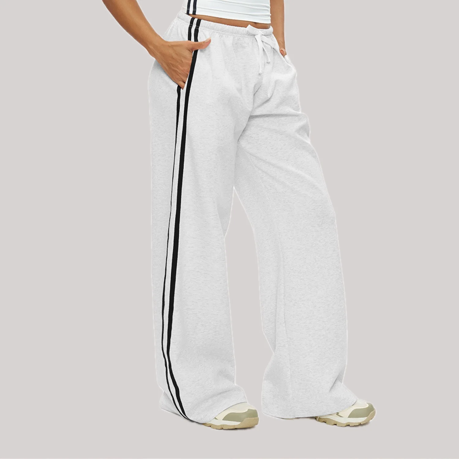 Ningyu السراويل الرياضية متعددة الاستخدامات تحجب الألوان فضفاضة النساء عالية الخصر السراويل الساق المستقيمة مع جيوب السراويل النسائية في الهواء الطلق