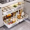 Kitchen Storage Tray Pull out Cabinet Organizer Slide out Drawers Fixed with Adhesive Roll out Shelf Storage for Kitchen Base 1