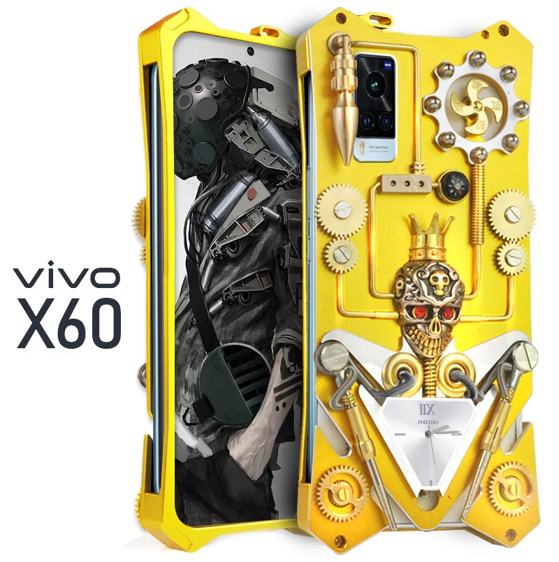 

Original Zimon Luxury Armor Metal Aluminum Phone Cover For Vivo X60 Case Mechanical Gear Purely Handmade Skull Phone Shell