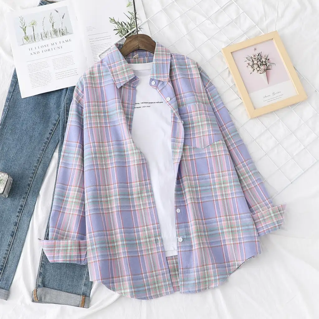 รูปสินค้า เสื้อเชิ้ตลายสก็อตผู้หญิง ใส่สบาย แฟชั่นแนวคิดใหม่