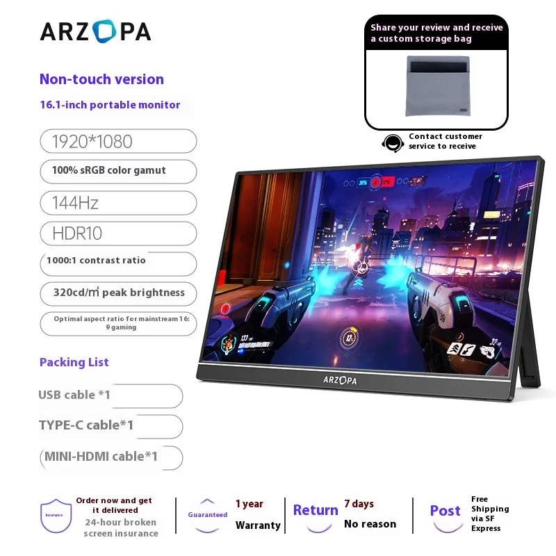 ARZOPA taşınabilir monitör 4k144hz ikincil ekran dizüstü genişletilmiş ekran anahtarı harici ekran ses ve video ofis eğlencesi