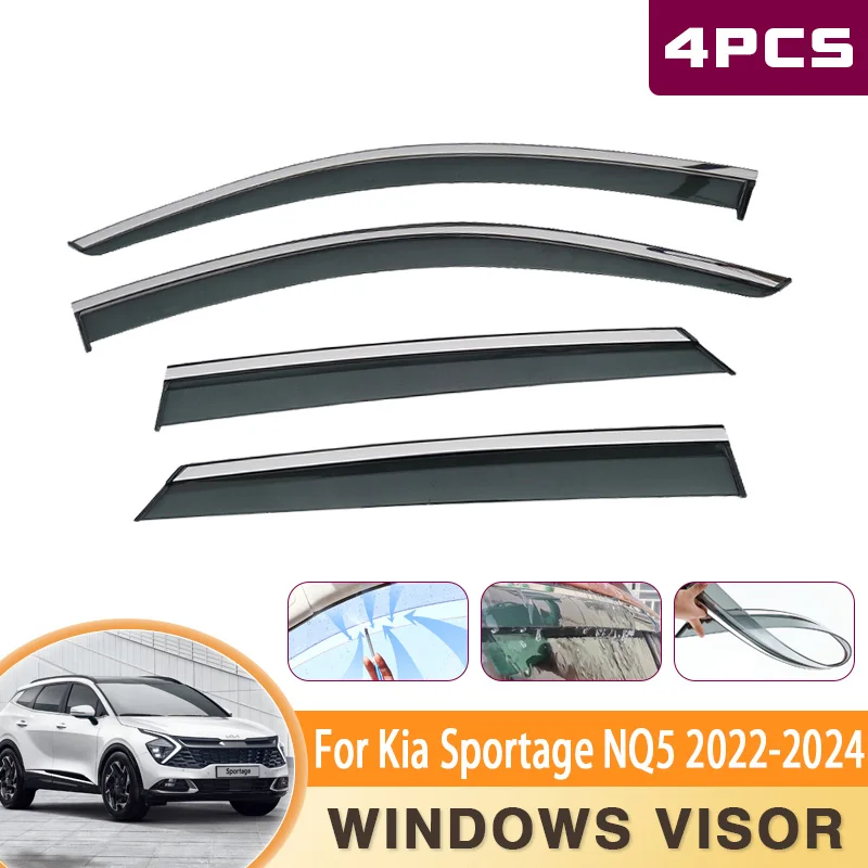 4PCS Car Window Visor Vent Rain Wind Deflector Guard For Kia Sportage  2022-2024