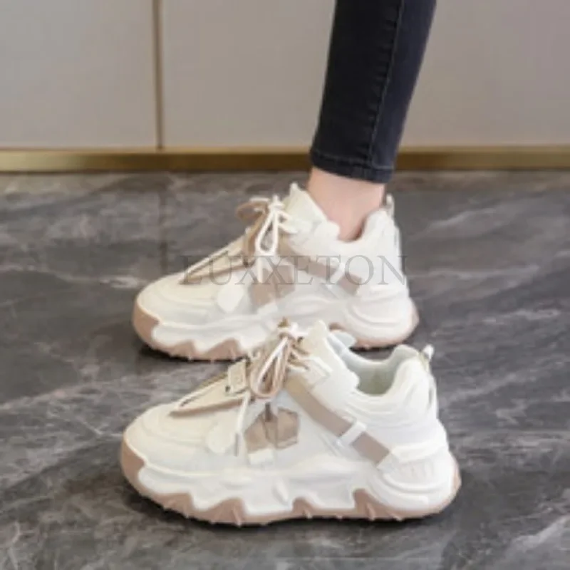 

2023 New Chunky Sneakers for Women Lace-Up White Vulcanize Shoes Casual Fashion Dad Shoes Platform comfortable Zapatillas Mujer
