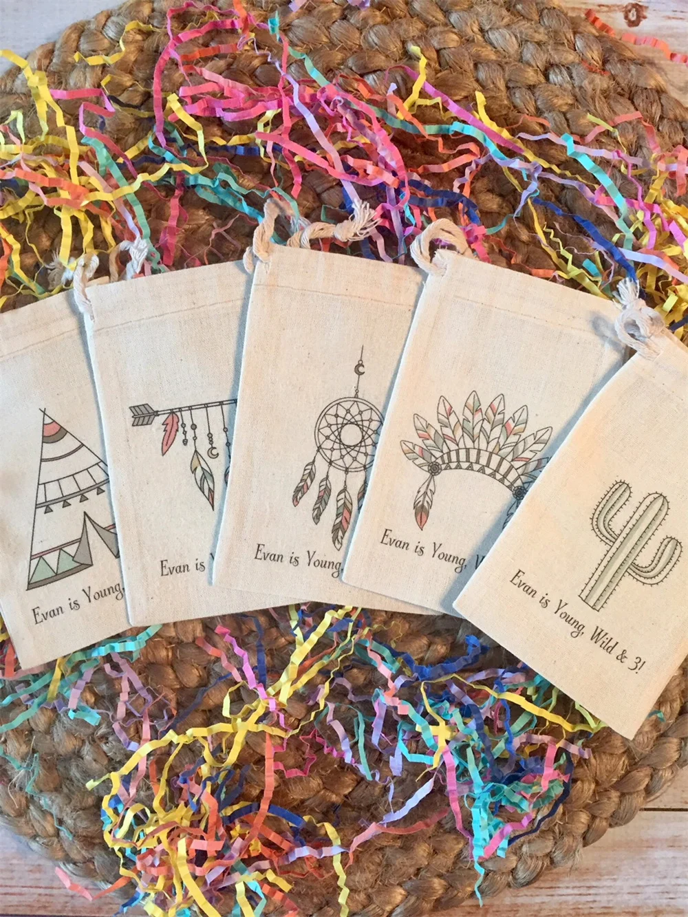 

20pcs Tribal Boho Theme Party Favor Bags for Wild ONE, TWO Wild, Young Wild & THREE Birthday