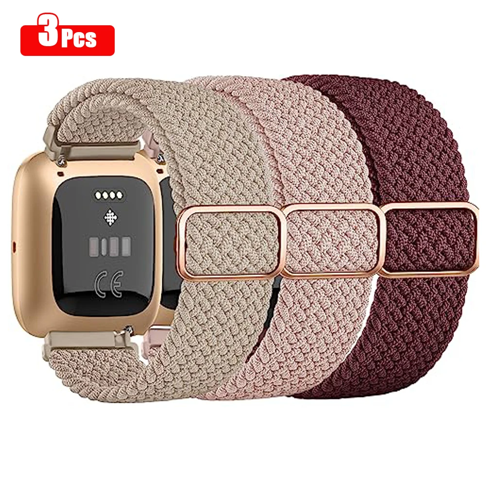 

3 Pack Elastic Braided Band For Fitbit Versa 1/Versa 2/Versa Lite Strap Adjustable Weave Wristband For Fitbit Versa SE Band