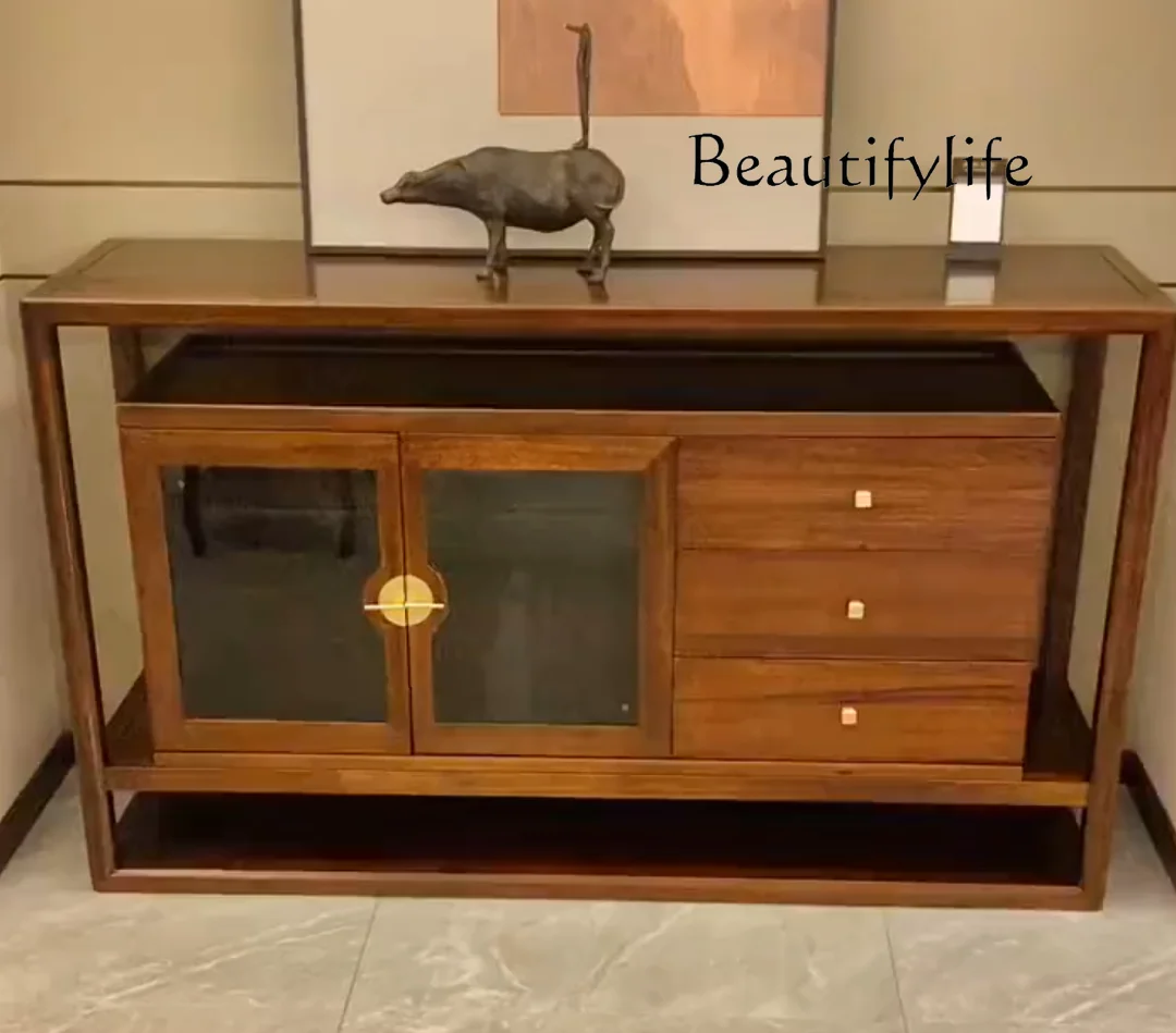 

New Chinese Style Solid Wood Sideboard Modern Light Luxury Wall Tea Cabinet Simple Home Locker