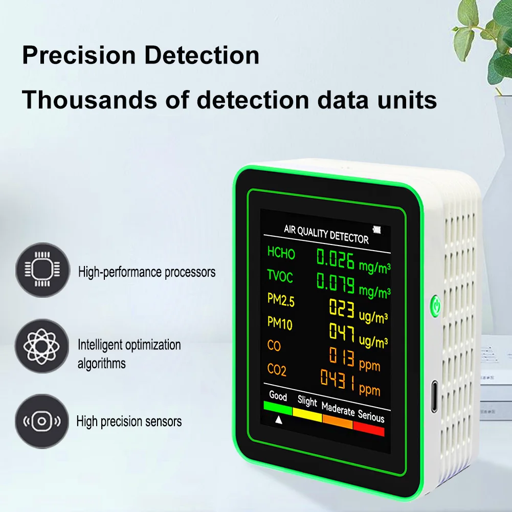 6 In 1 Air Quality Monitor Carbon Dioxide TVOC HCHO Detector Multifunctional Formaldehyde Detector Accurate CO2 Meter for Indoor