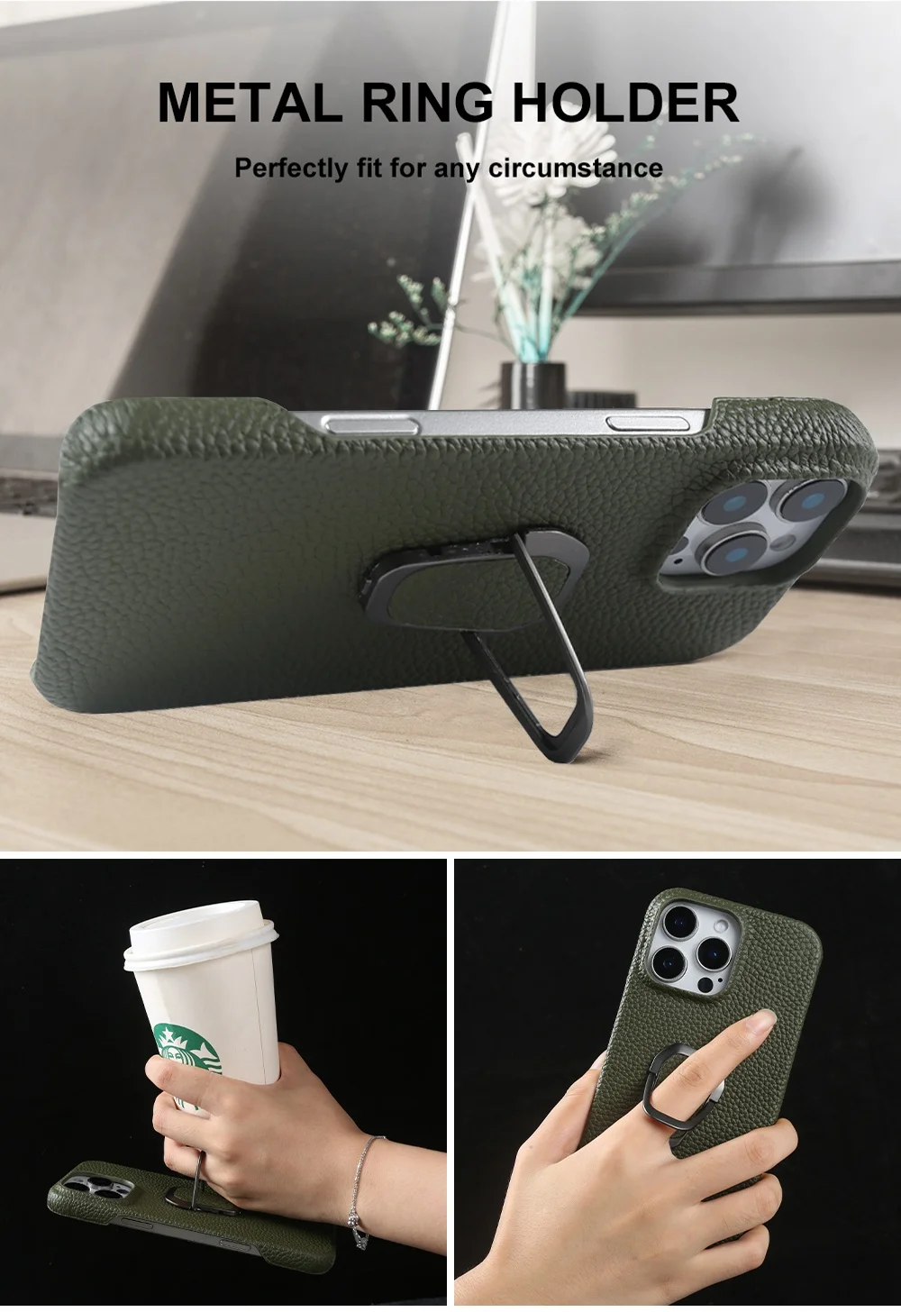 Handmade Genuine Leather Protective Phone Case with Stand Holder