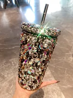 500ml Big Bling Rhinestone Sparkle DIY Handmade Stainless Steel Luxury Car Cup with Straw 1