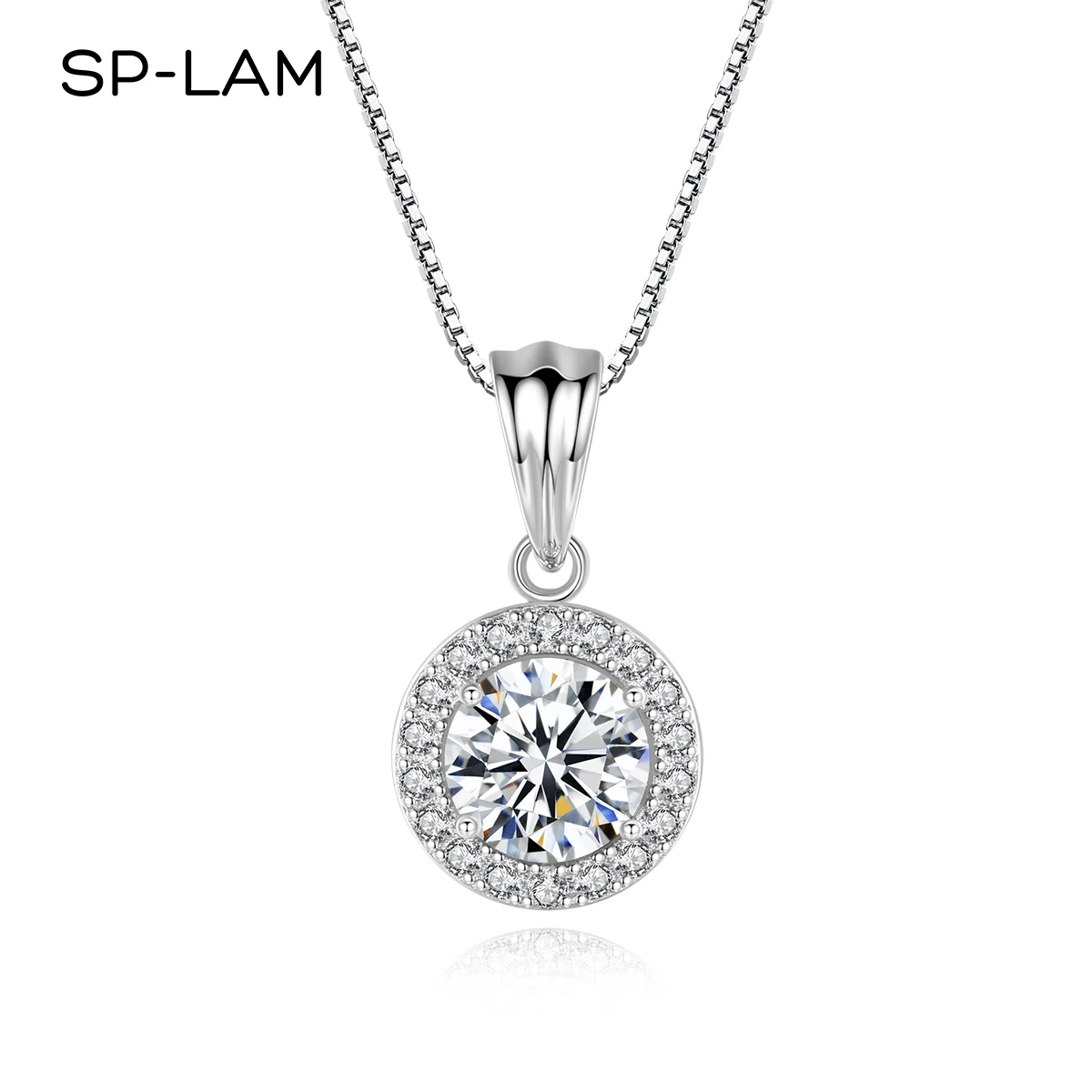 

Moissanite Halo Pendant Necklace Tiny CZ Zirconia Micro Paved One Carat Round Women Luxury Necklaces Jewelry Gift