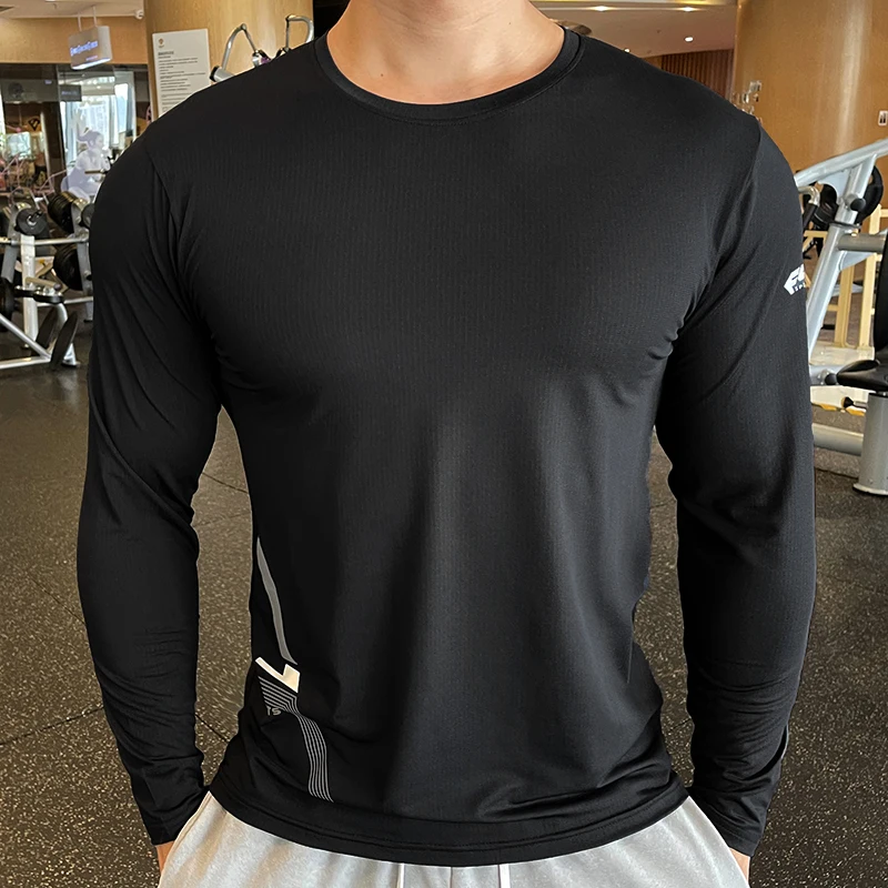 Men Fitness Compression Sport Shirt Running Long Sleeve Upper Clothing Crew Neck Swearshirt Male Rash Guard Wicking compression t shirt sport t shirt running t shirts fitness clothes running t shirt men undershirts