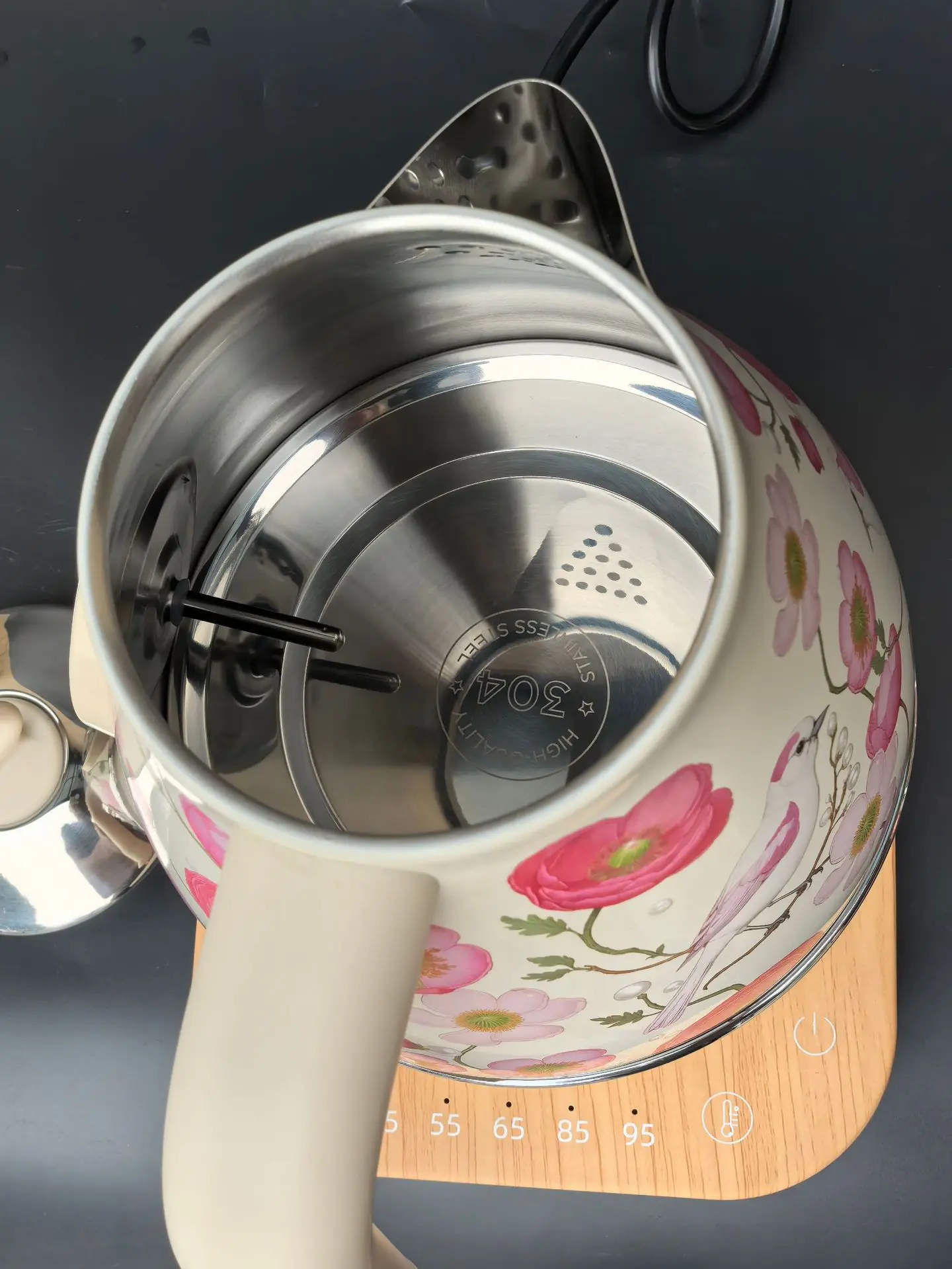 Bouilloire électrique rétro 1,7L 1850W avec contrôle de température, bouilloire à eau bouillante pour la maison, en acier inoxydable 304, fonction de maintien au chaud, théière électrique 220V 1