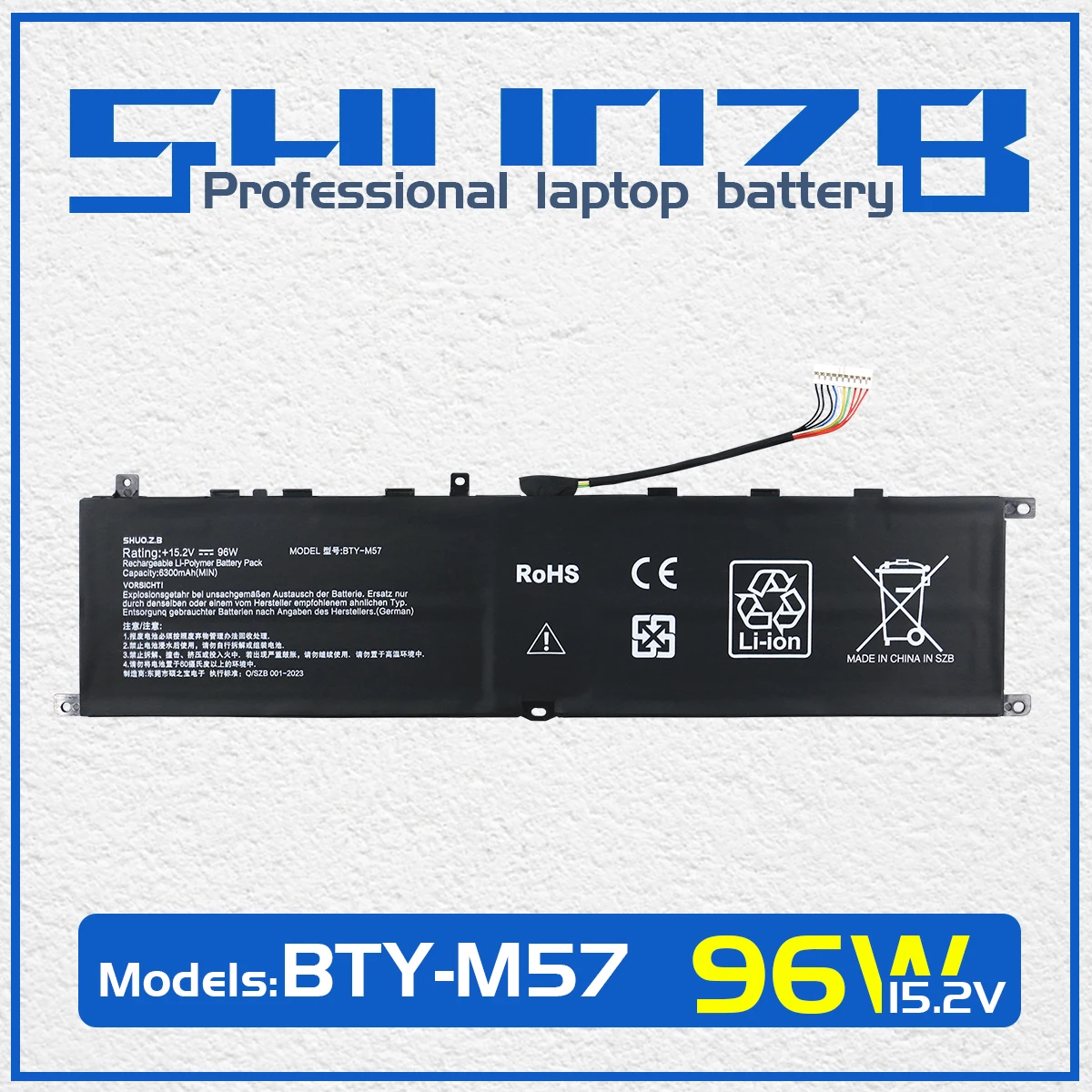 

SHUOZB BTY-M57 Laptop Battery For MSI GP66 GP76 Leopard 10UG Series Notebook MS-17K3 15.2V 96Wh 6300mAh