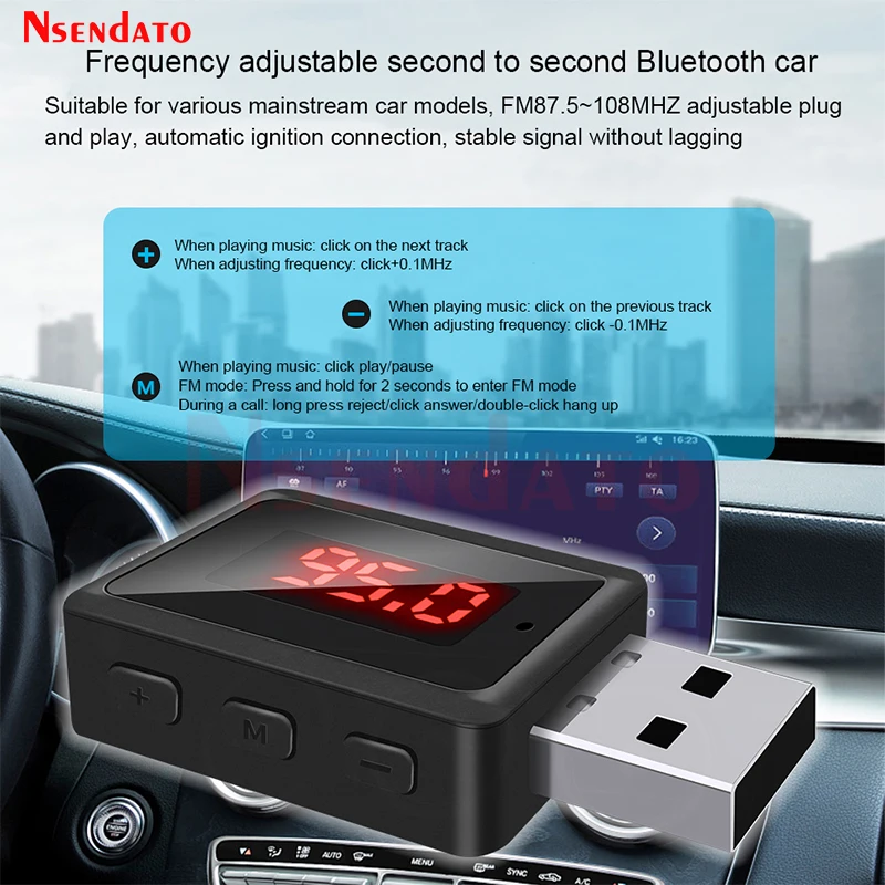 Bluetooth-Compatible 5.3 Audio Music Receiver Adapter Plug and Play LED USB Stereo Wireless Adapter for TV PC Car Kit Speaker