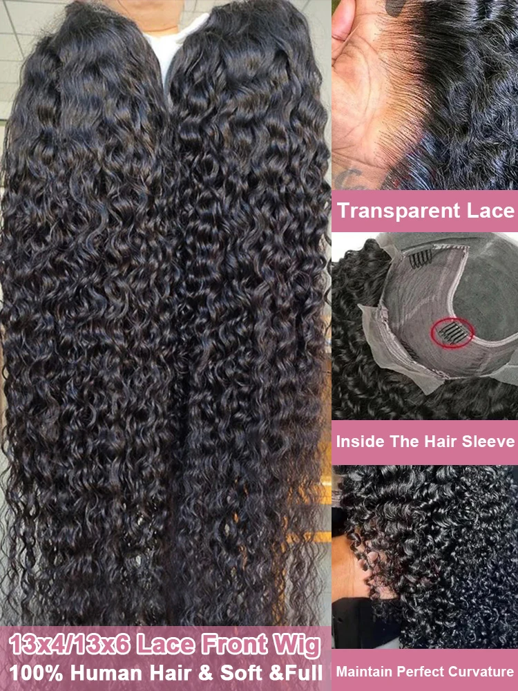 Human Hair Wigs 250 Density Deep Wave 100% Brazilian 13x6 HD Lace Frontal Curly Lace Closure Ready To Go Pre Plucked