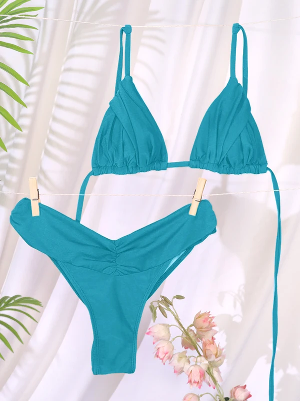 Sexy Folds Bikini Set Solid Micro Bikinis Women Swimsuit
