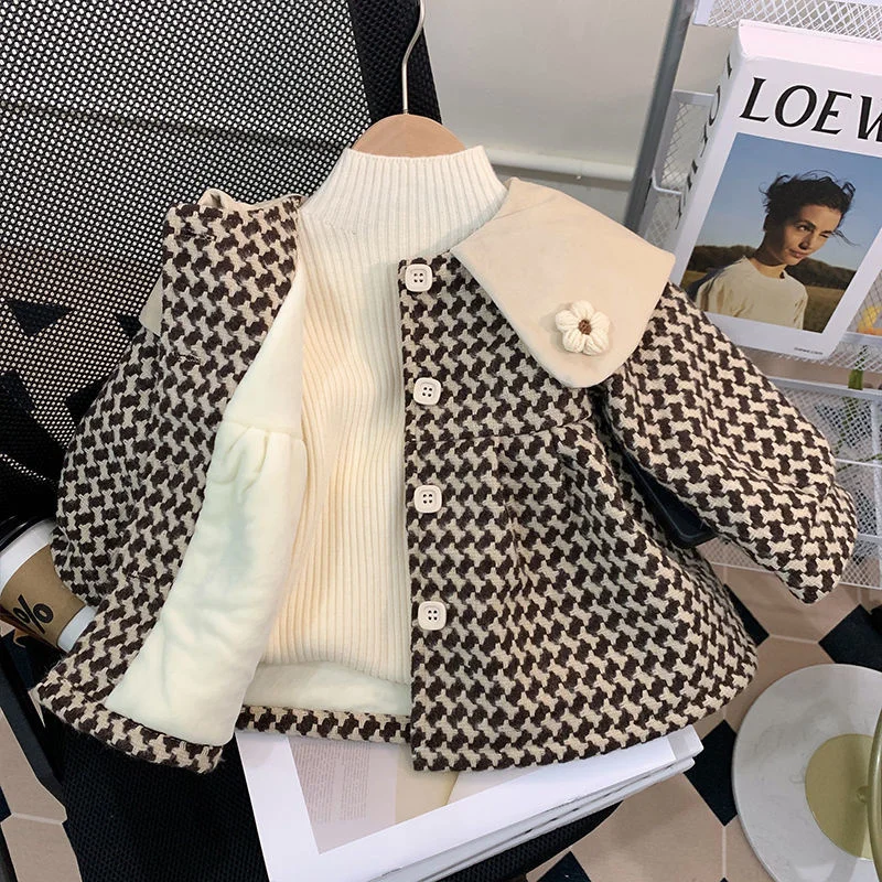 Girls Woolen Coat Jacket Cotton Outwear Windbreak Lapel Warm Plus Thicken Velvet Winter Autumn Party Children's Clothing girls winter coat