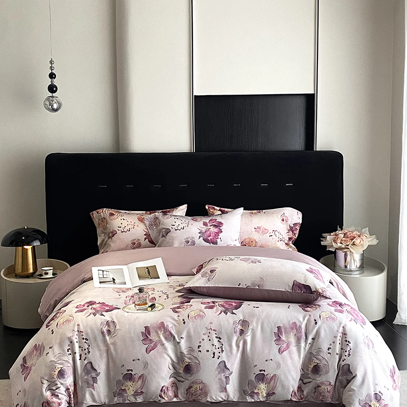 800TC Egyptian Cotton Flowers Print Bedding Set Single Double Queen King Size Duvet cover Set Bed Sheet Fitted Sheet Pillowcases 5