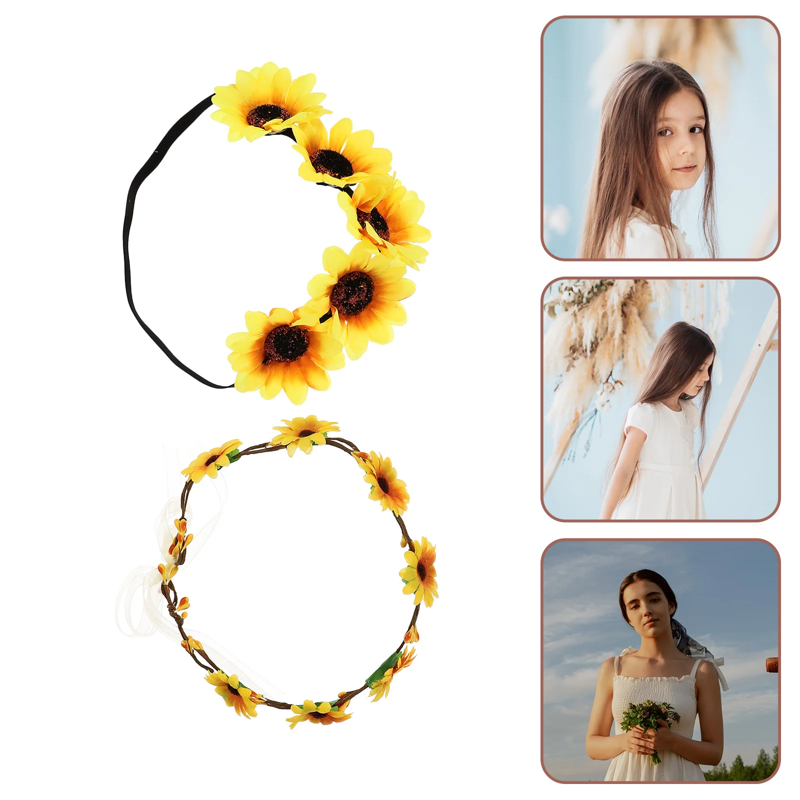 

2pcs Sunflower Headbands Sunflower Hair Wreath Hawaiian Stretch Flower Headband Floral Headpiece for Wedding Party Festival